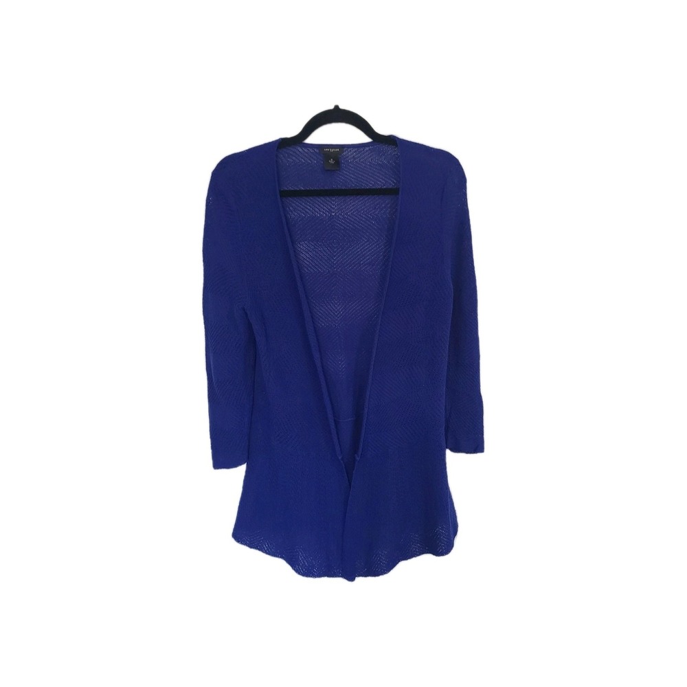 Women's Sweater-ANN TAYLOR-Royal Blue Stretch Open Lightweight Cardigan Medium - Picture 1 of 12